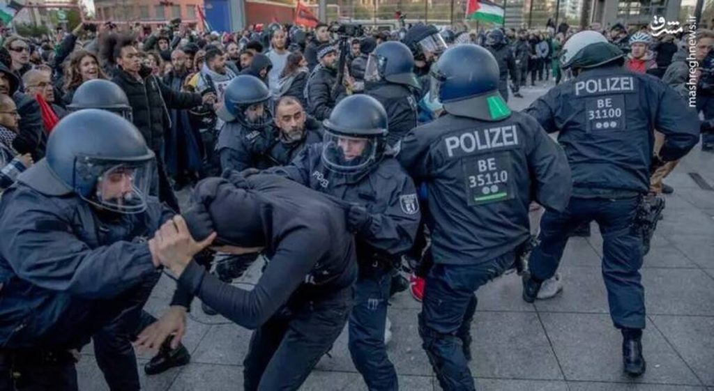 خشونت وحشتناک پلیس آلمان علیه حامیان فلسطین + فیلمی تکان‌دهنده
